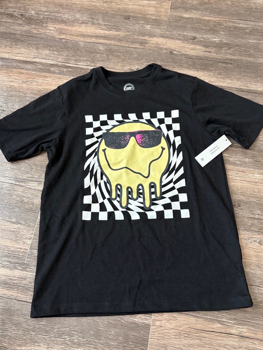 wonder nation Black Short-Sleeve Tee with Yellow Melting Smile Graphic